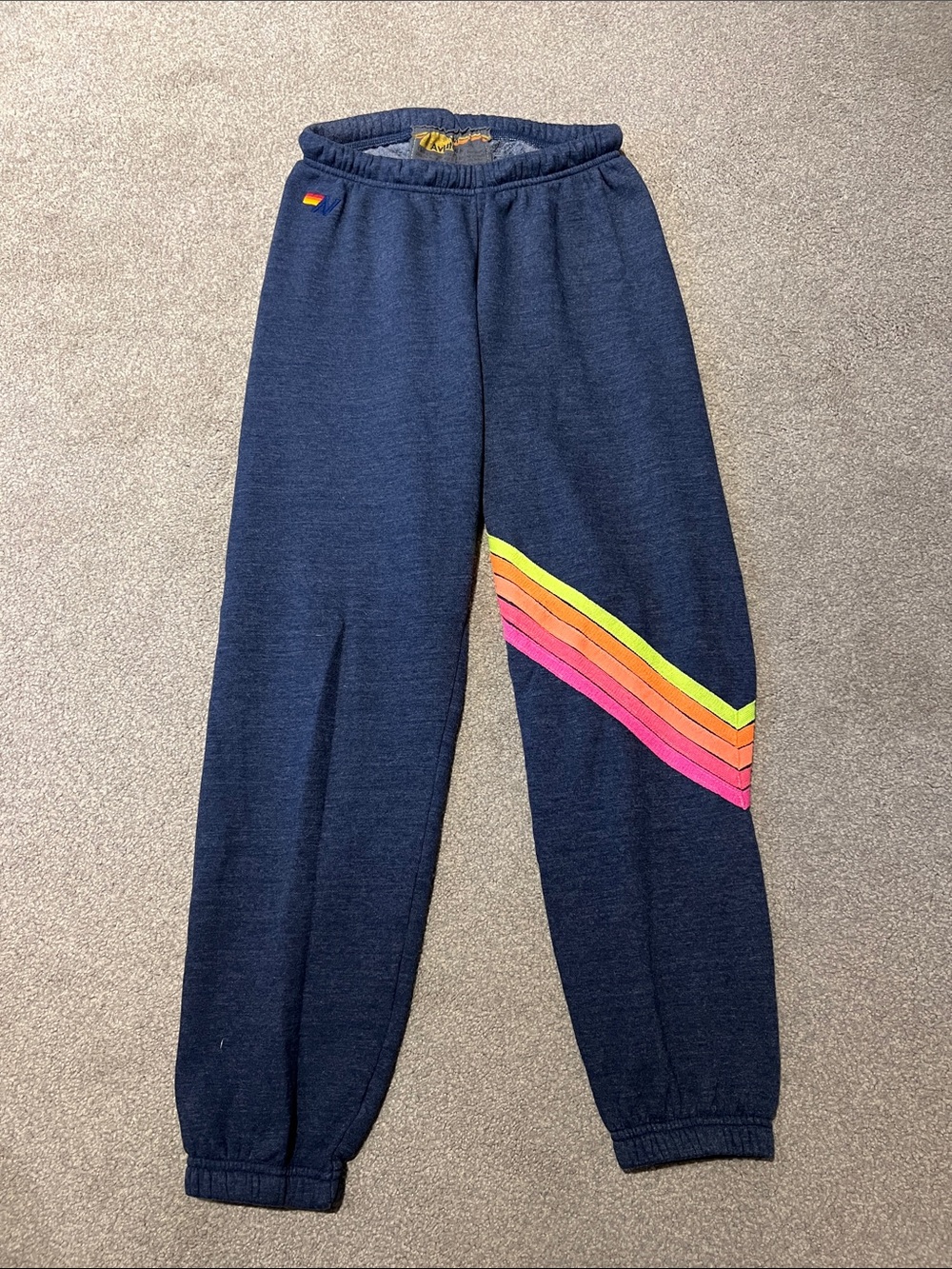 Aviator Nation Navy Track Pants with Neon Chevron Stripes - Picture 2 of 4